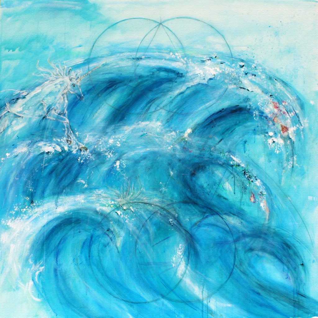 Andreja Soleil "Sea of Forgiveness" (2020). Acrylic on canvas. 140 x 140 cm