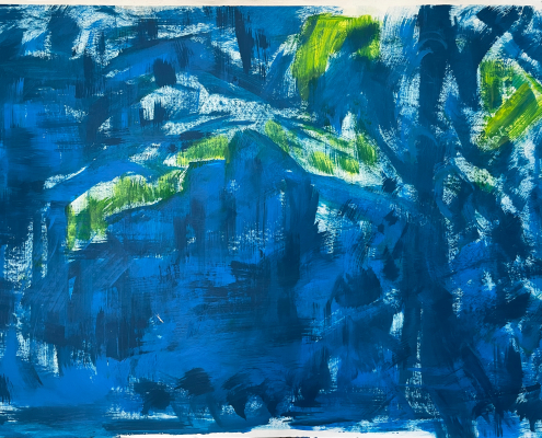 Sylvia Gatz "Untitled (Blue Jungle)" (2017). Acrylic on paper. 100 x 70 cm