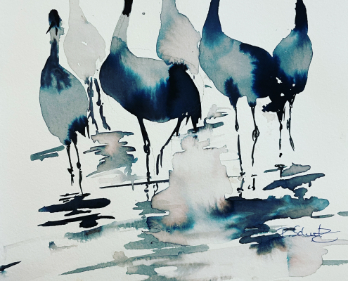 Corason "Cranes " (2019). Watercolor on Paper. 21 x 29 cm