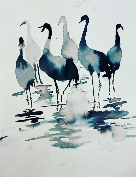 Corason "Cranes " (2019). Watercolor on Paper. 21 x 29 cm
