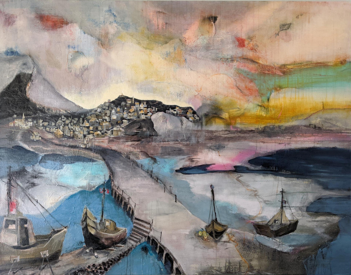 Mats Kade "Tramonto 02/22" (2022). Mixed Media. Oil, acyrlic and charcoal on canvas. 100 x 120 cm