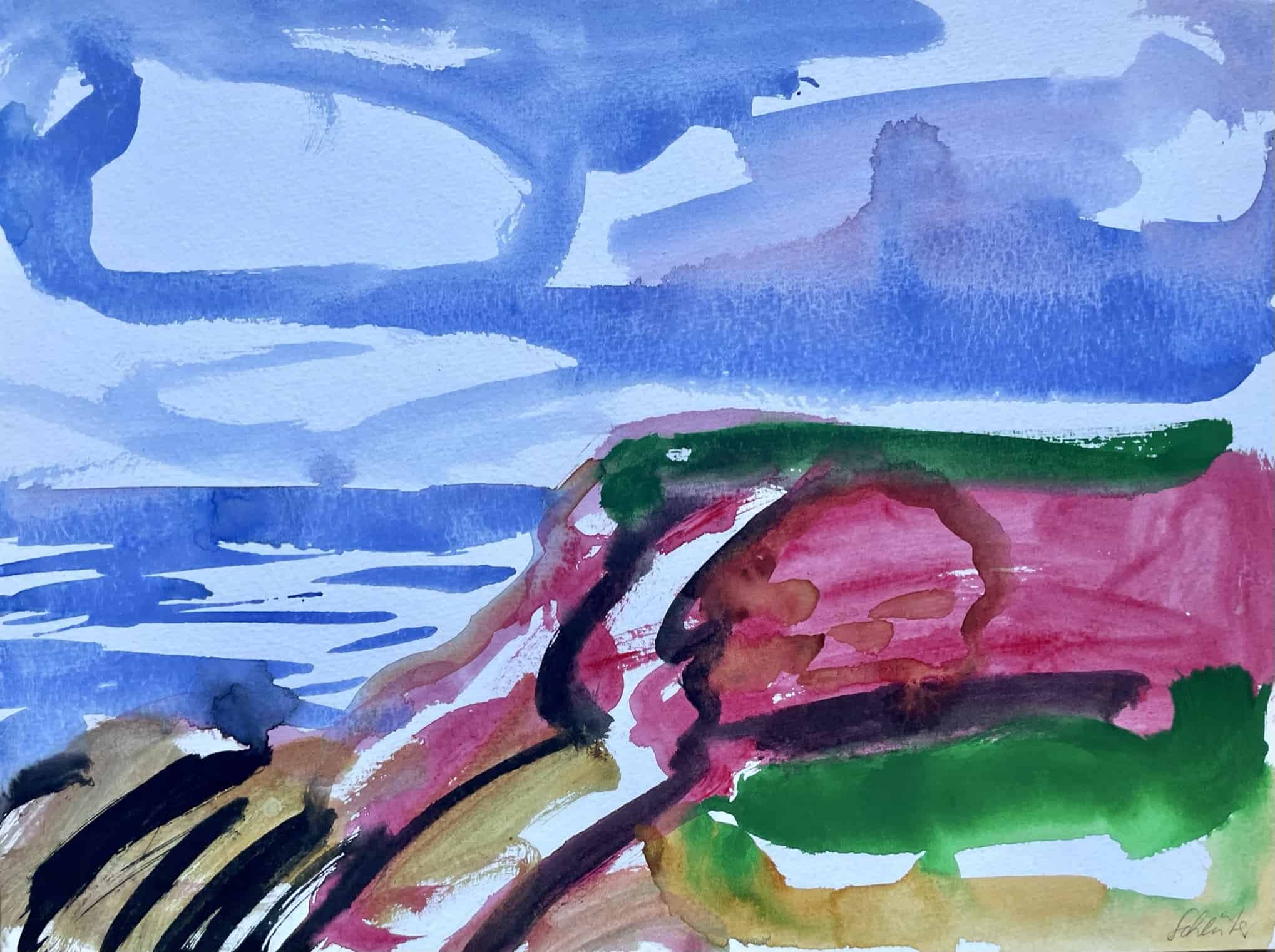 Wolfgang Schlüter. On the dune (2015). Watercolor. 30 x 40 cm.