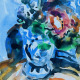 Wolfgang Schlüter. Flowers in blu white vase (1996). Watercolor on Paper, 40x30 cm