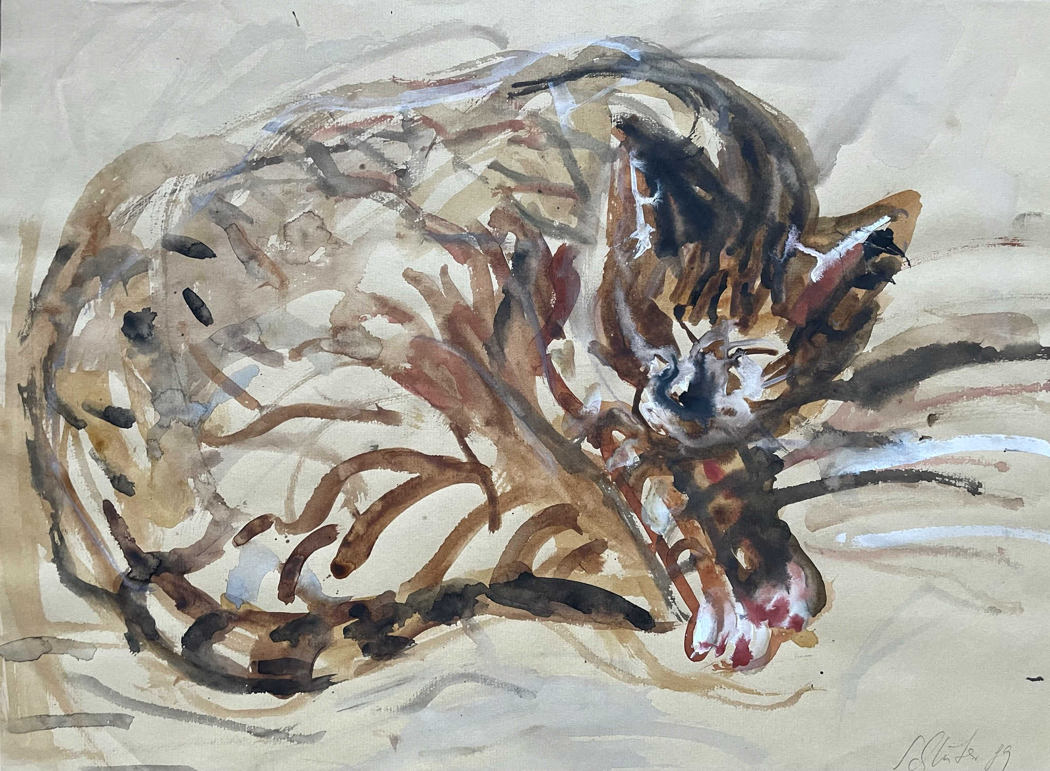 Wolfgang Schlüter. Cat (2015). Watercolor on paper. 30 x 40 cm.