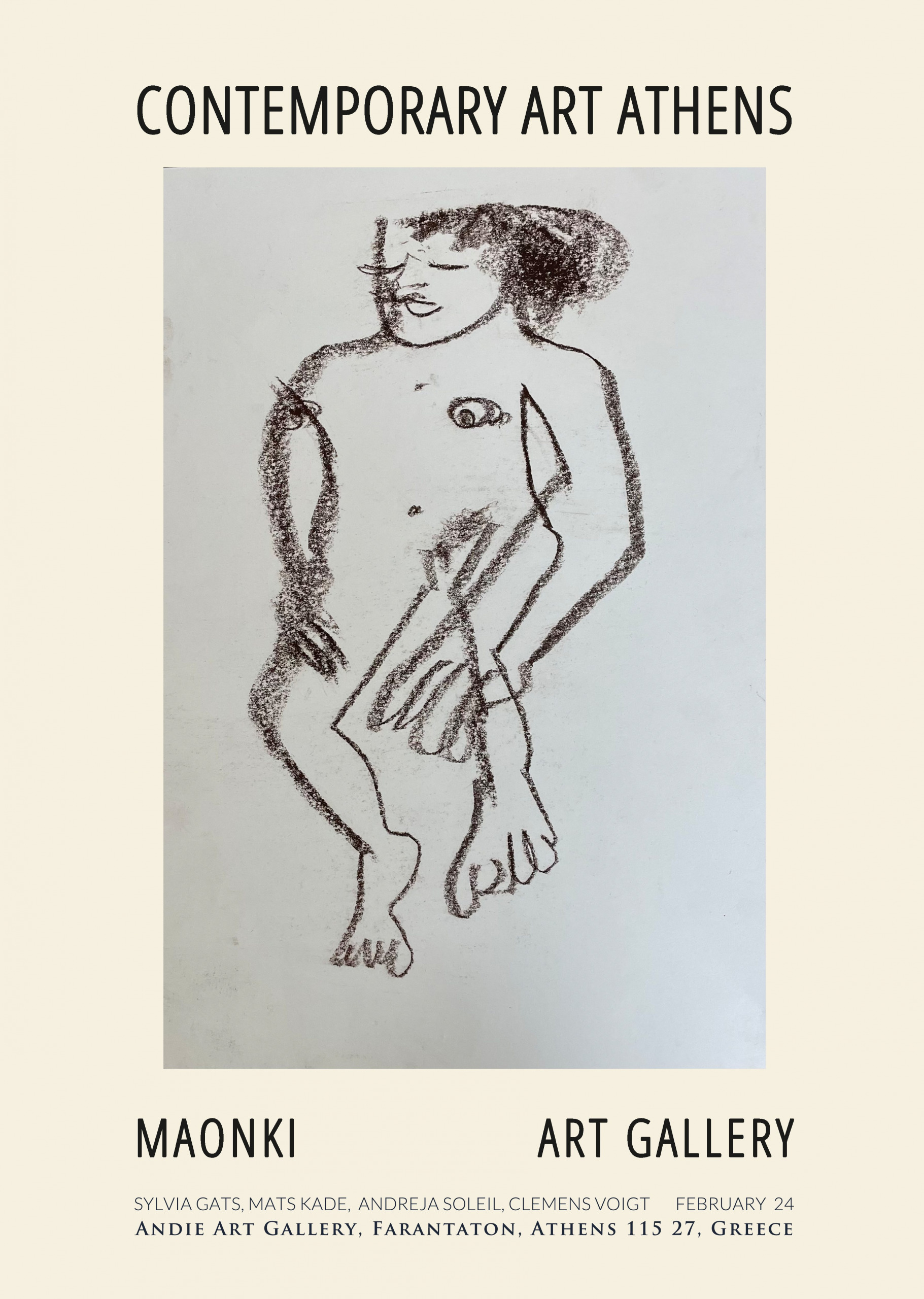 MAONKI ART POSTER: ATHENS - Drawing by Sylvia Gatz "Nude"